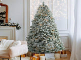 6 FT Pre-lit Snow Flocked Christmas Tree, Artificial Hinged Xmas Pine Tree with 800 Branch Tips, 300 26717243