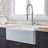 ZNTS Fireclay 30" L X 18" W Farmhouse Kitchen Sink with Grid and Strainer JY8255WH