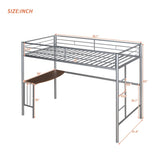 ZNTS Twin Metal Loft Bed with Desk, Ladder and Guardrails, Loft Bed for Bedroom, Silver 26077732