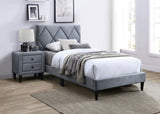 ZNTS Twin Size Bed w Adjustable Headboard 1pc Bedframe, Grey Velvet Upholstered Youth Bedroom Furniture B011P190162