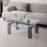 Tempered Glass Coffee, Modern Glass Coffee for Living Room, 2-Tier Storage Center Coffee W1718P253257