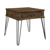 ZNTS Rustic Oak and Black Finish Classic End Table with Drawer Metal Legs Solid Wood Living Room B011P175335