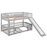 ZNTS Bunk Bed with Slide,Twin Over Twin Low Bunk Bed with Fence and Ladder for Toddler Kids Teens Grey 39928459