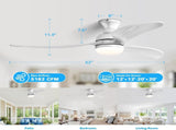 52 Inch Modern Ceiling Fan With 3 Color Dimmable Solid Wood Blades Remote Control Reversible DC W934P152321