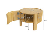 Round Fluted Side Table with Storage for Living Room, Rubber Solid Wood, Soft-close Door, Natural, N735P369881N