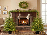 4-Piece Christmas Tree Set 2 Trees with Sturdy Bases, 1 Pre-Lit Wreath, 1 Garland, Warm White N710P513664F