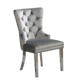 ZNTS Contemporary Gray Flannelette 2pcs Side Chairs Button-Tufted Upholstered Dining Chairs Wingback B011P208973