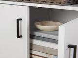 Traditional 5 Shelf Bookcase with Doors, Soft White Finish 97303962