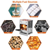 Foldable Camping Wood Burning Stove with Grill, Camp Stove Collapsible Backpacking Survival Stove 23320873
