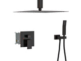 Dual Shower Head - 16 Inch Ceiling Mount Square Shower System with Rough-in Valve, Oil Rubber Bronze W124357674