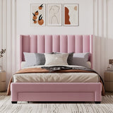 ZNTS Queen Size Storage Bed Velvet Upholstered Platform Bed with a Big Drawer - Pink WF296854AAH