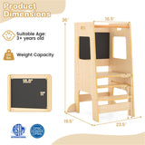 Multi-Use Toddler Kitchen Step Stool With Activity Chalkboard Adjustable Height & Rail - Natural 62270654