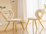 Set of 2 Unique Heart Bubble Tufted Accent Chair, Plush Velvet Chair with Shiny Gold Metal Frame, W3875P446139