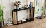 TREXM Unique Arrow-Shaped Design Console Table with Open Shelf and Rattan Side for Living Room and N715P228111B