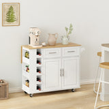 Multi-Functional Kitchen Island Cart with 2 Door Cabinet and Two Drawers,Spice Rack, Towel Holder, W757139001
