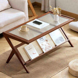 Rattan Coffee Tables for Living Room, Mid Century Modern Coffee Table with Glass Top, Large Boho 88933326