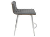 Mason Contemporary Swivel Counter Stool in Stainless Steel, Walnut Wood, and Grey Faux Leather by B202P222087