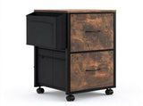 Wood Filing Cabinet with Wheels, Weathered Wood Fluted, Iron Clad Wood, Melamine Faced, 2 Small 10635827