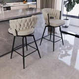 26" Bar Chair Soft cloth Woven Bar Stool Set of 2,Black legs Barstools No Adjustable Kitchen Island 55250138