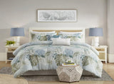 6 Piece Oversized Cotton Comforter Set with Throw Pillow Blue Full B035128765