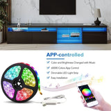 ON-TREND Unique Design TV Stand with 2 Glass Shelves, Ample Storage Space Media Console for TVs Up WF314584AAB
