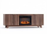 Walnut Cabinet with Gold Handles, 147.32*34.5*81.3cm, Embossed MDF with Melamine Foil, Double Grille 49806812