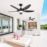 ZNTS 48 Inch Indoor Ceiling Fan With 5 Black ABS Blades Remote Control Reversible DC Motor For Living W882P195915