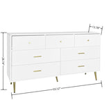 Seven Drawers Large Chest of Drawer Cabinet with Golden Handle and Golden Legs White Color W2139P143414