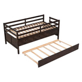 ZNTS Low Loft Bed Twin Size with Full Safety Fence, Climbing ladder, Storage Drawers and Trundle Espresso WF312991AAP