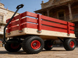 Red Wooden Wagon Cart with Folding Handle, Heavy Duty All-Terrain Kids Wagon for Outdoor, Garden, 57603140