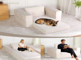 Compression Human Dog Sofa Bed for Adult & Pets,Modern Floor Couch With Pillow for Living Room 97371751