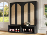 Farmhouse Widen Hall Tree with 4 Rattan Doors, Versatile 4-In-1 Seating Bench with N721P297555B