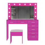 Vanity Desk Set with Large Lighted Mirror and Powre Outlet, Glass Top Makeup with 7 Drawers, 99371963