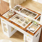 43.3" Vanity Desk with Large Mirror Hollywood Bulbs, Modern Glass Top Makeup Vanity with Drawers 24006869