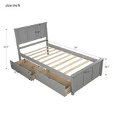 ZNTS Platform Storage Bed, 2 drawers with wheels, Twin Size Frame, Gray 73106835