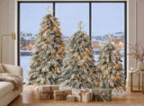 Snowy Cascading Christmas Trees 3-Piece Set with Control Lighting, Flocked Weeping Branches, and N710P523023K