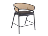 Ethan Indoor Metal Upholstered Barstool, Faux Leather Seat With Wowen Rattan Decorated Backrest, Set N775P290455B