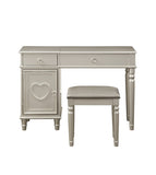 Bedroom Vanity Set w Stool Open Up Mirror Storage Space Drawers Rubber wood Ring Pull Handles Silver B011113341