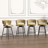 28" Technical Leather Woven Bar Stool Set of 2,Black legs Barstools No Adjustable Kitchen Island 74342489