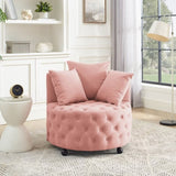 Velvet Upholstered Swivel Chair for Living Room, with Button Tufted Design and Movable Wheels, W487124836