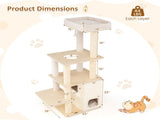63" Wooden Cat Tree - 2-Story Condo with Bamboo Interior, 5 Sisal Scratching Posts, 44 lbs Per Layer 78450148