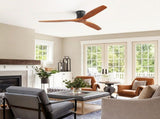 52 Inch Ceiling Fan No Light, Flush Mount Low Profile, 3 Wood Blades with Remote Control, Quite DC W934P515281