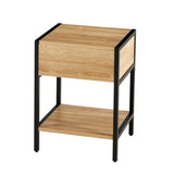 15.74" Rattan End table with drawer, Modern nightstand, metal legs,side table for living room, W1265121744