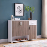 ZNTS Shoe Storage Cabinet for 17 Pairs, Bedroom Cabinet with Drawer & Doors, White & Dark Taupe B107130980