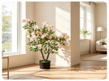 2 Pack 36" Artificial Impatiens Blossom Tree, Silk Fake Potted Flower Tree with Cement Base, 25461079