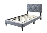 ZNTS Twin Size Bed w Adjustable Headboard 1pc Bedframe, Grey Velvet Upholstered Youth Bedroom Furniture B011P190162