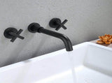 Wall Mounted Dual Handle Bathroom Sink Faucet with Pop-Up Drain 60607552