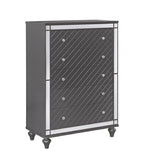 1Pc Glam Contemporary Style 5-Drawer Chest Storage Drawers w Mirror Plating Tapered Legs Gray Finish B011P222478