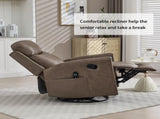 Camel Brown Genuine Leather Heat Massage Manual Recliner Chair with Rocker and Swivel for Living W1803P323716