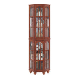 Corner Curio Cabinet with 4 Adjustable Tempered Glass Shelves and Lighting System, Solid Wood W1693P216949
